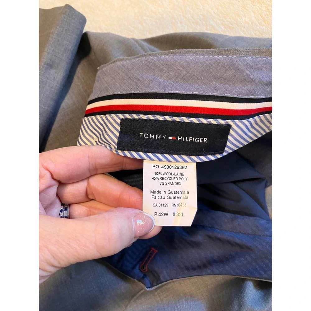 Tommy Hilfiger Suit Mens 50L 42W Grey Wool Blend 2 Piece Blazer Trousers Set